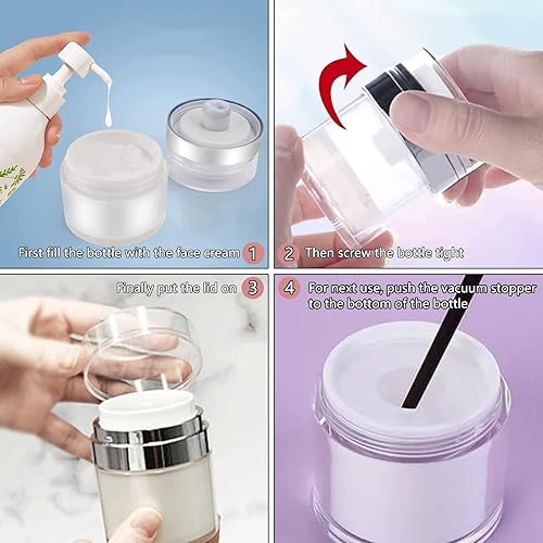 Miniatura 6 de Botella de vacío con tarro de crema 4 piezas sin aire tarro de bomba portátil recargable botellas de bomba sin aire botellas de bomba de viaje para