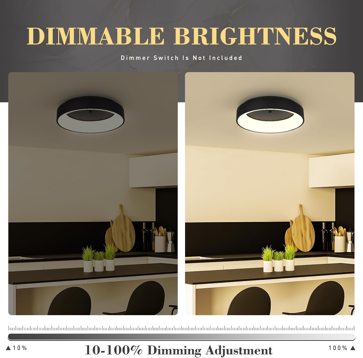 zeyu Modern 24W LED Ceiling Light with Black Metal Frame, 18'' Dimmable Flush Mount Ceiling Light for Bedroom Hallway, 5CCT Adjustable 3000K/3500K/4000K/5000K/6500K, ZSL103F-LED BK