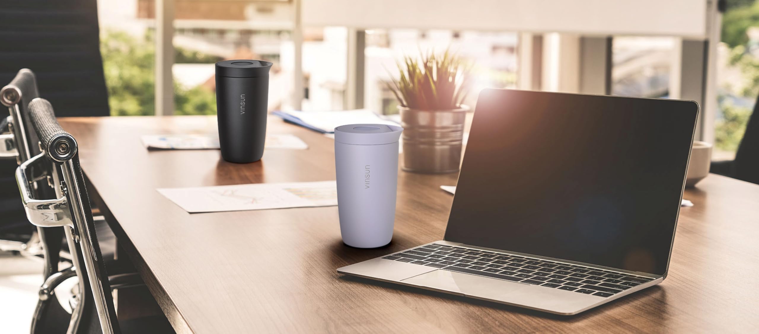 VINSUN Tazza Termica da Caffè e Tè 350ml - A Prova di Perdite, Doppia Parete, Acciaio Inox, Bevande Calde e Fredde - Tazza da Caffè per Auto, Scuola, Viaggio
