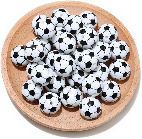 Miniatura 6 de 36 cuentas de silicona para bolígrafos, fabricación de llaveros de 0.47 pulgadas y 0.59 pulgadas a granel de béisbol, baloncesto, fútbol, deporte,