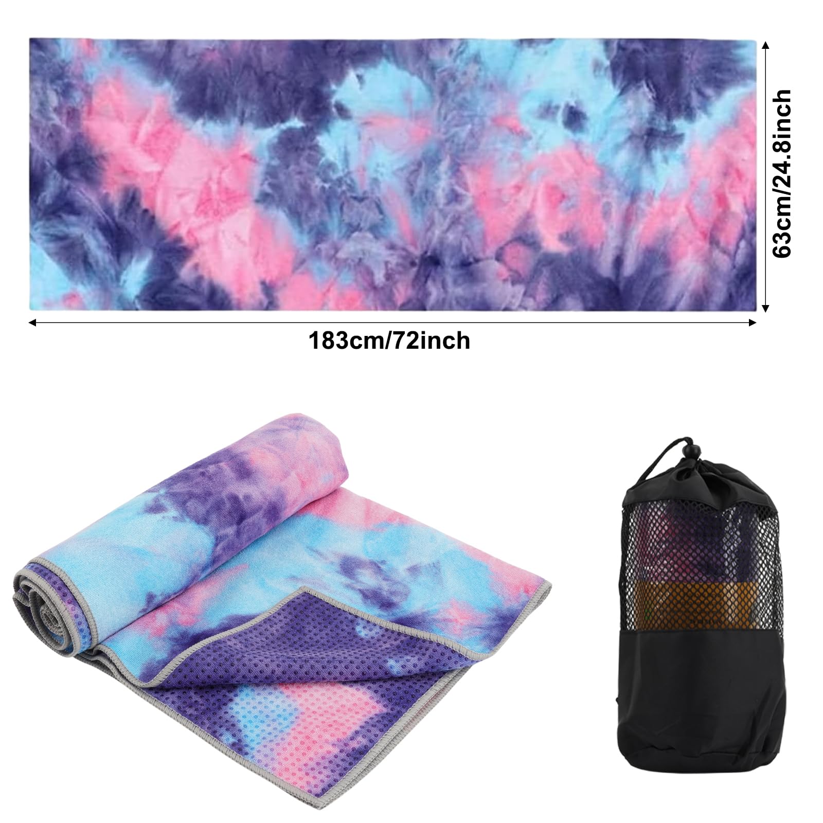 Tappetino da yoga, antiscivolo per yoga caldo con punti di presa, assorbente e borsa per il trasporto in rete