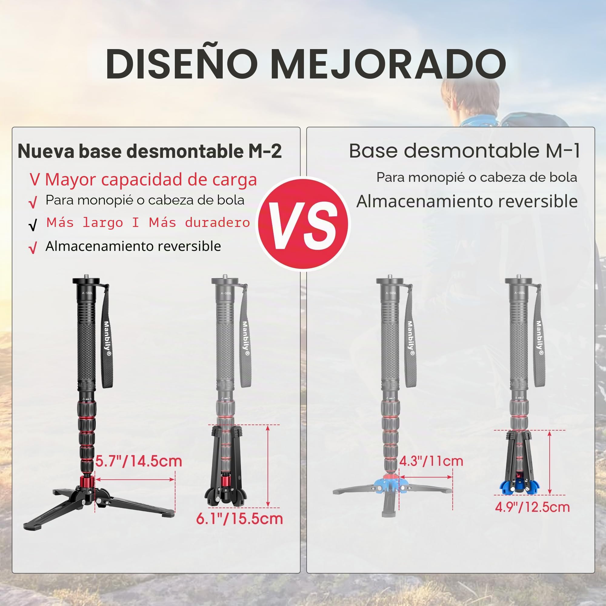 Manbily Mini base de trípode para monopiés, trípodes de escritorio de tornillo de 3/8 pulgadas con tres pies, soporte monopié, viaje para videocámara DSLR de cabeza fluida, inclinación de 20° y