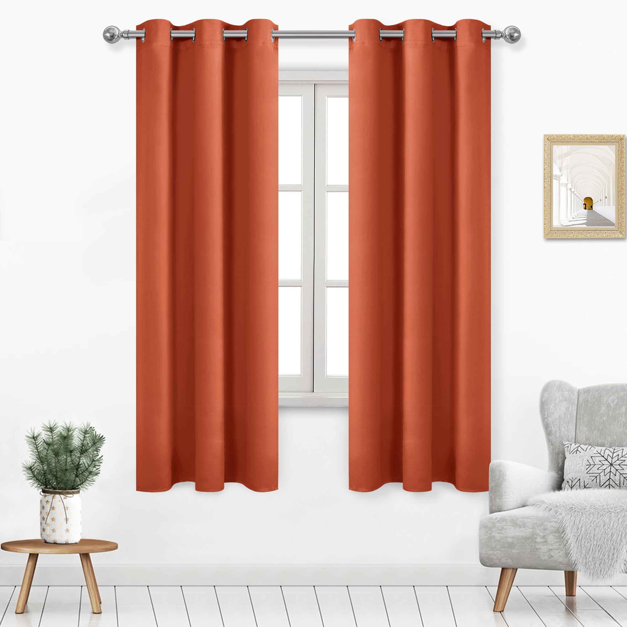 DWCN Curtains for Living Room, Blackout Curtains 72 Inches Long, Room Drakening Curtains for Bedroom, Solid Thermal Privacy Protection Window Curtains, Burnt Ochre, W42 x L72 Inch, Set of 2