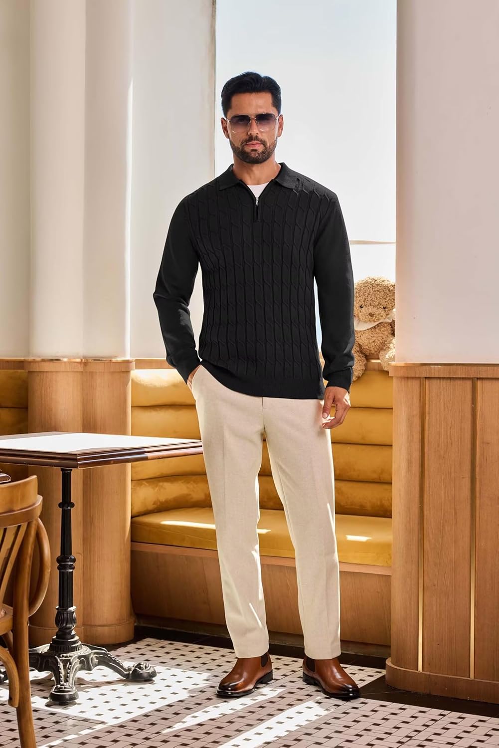 Mens Polo Sweaters Quarter Zip Long Sleeve Knit Polos Lightweight Casual Pullover Sweater - Image 6