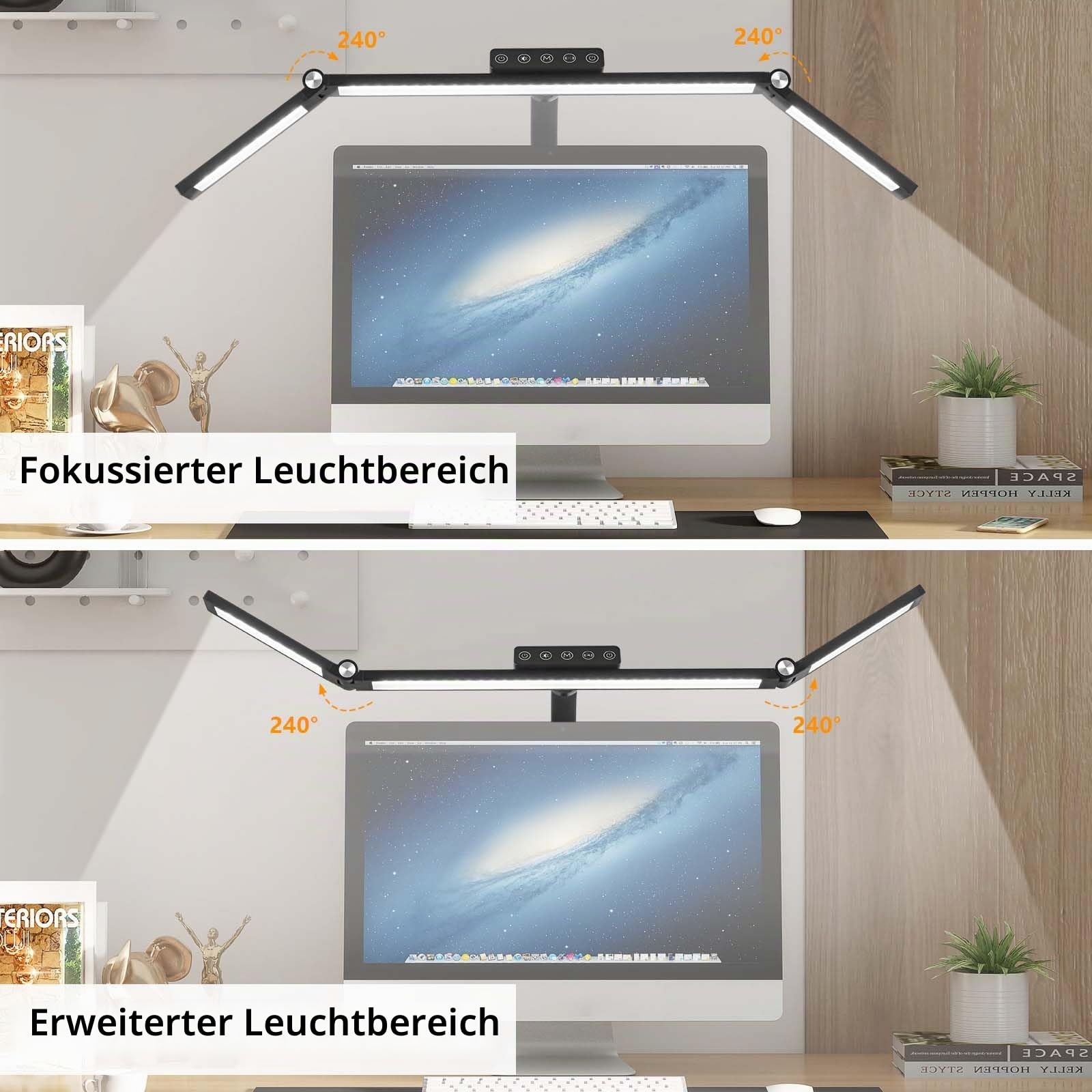 LED Schreibtischlampe Dimmbare,24W Schreibtischlampe Klemmbar mit Fernbedienung,Ultrahelle Tageslichtlampe für Büro,5 Farb 10 Helligkeit,Schwanenhals Schreibtischleuchte Schwarz mit Augenschutz.