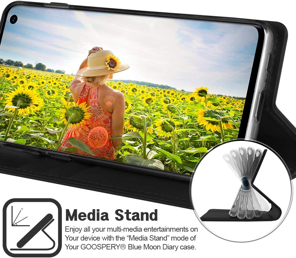 GOOSPERY Blue Moon Wallet for Samsung Galaxy S10 Case (2019) Leather Stand Flip Cover (Black)