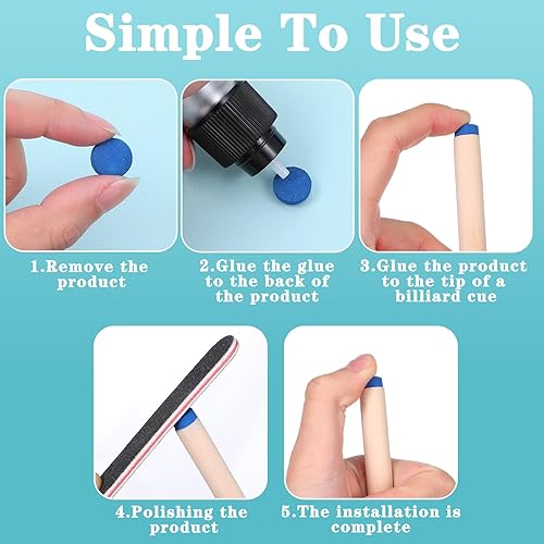 Miniatura 3 de 32 puntas de palo de billar, kit de repuesto de puntas de billar con caja de almacenamiento, kits de reparación de cabeza de punta de cuero para