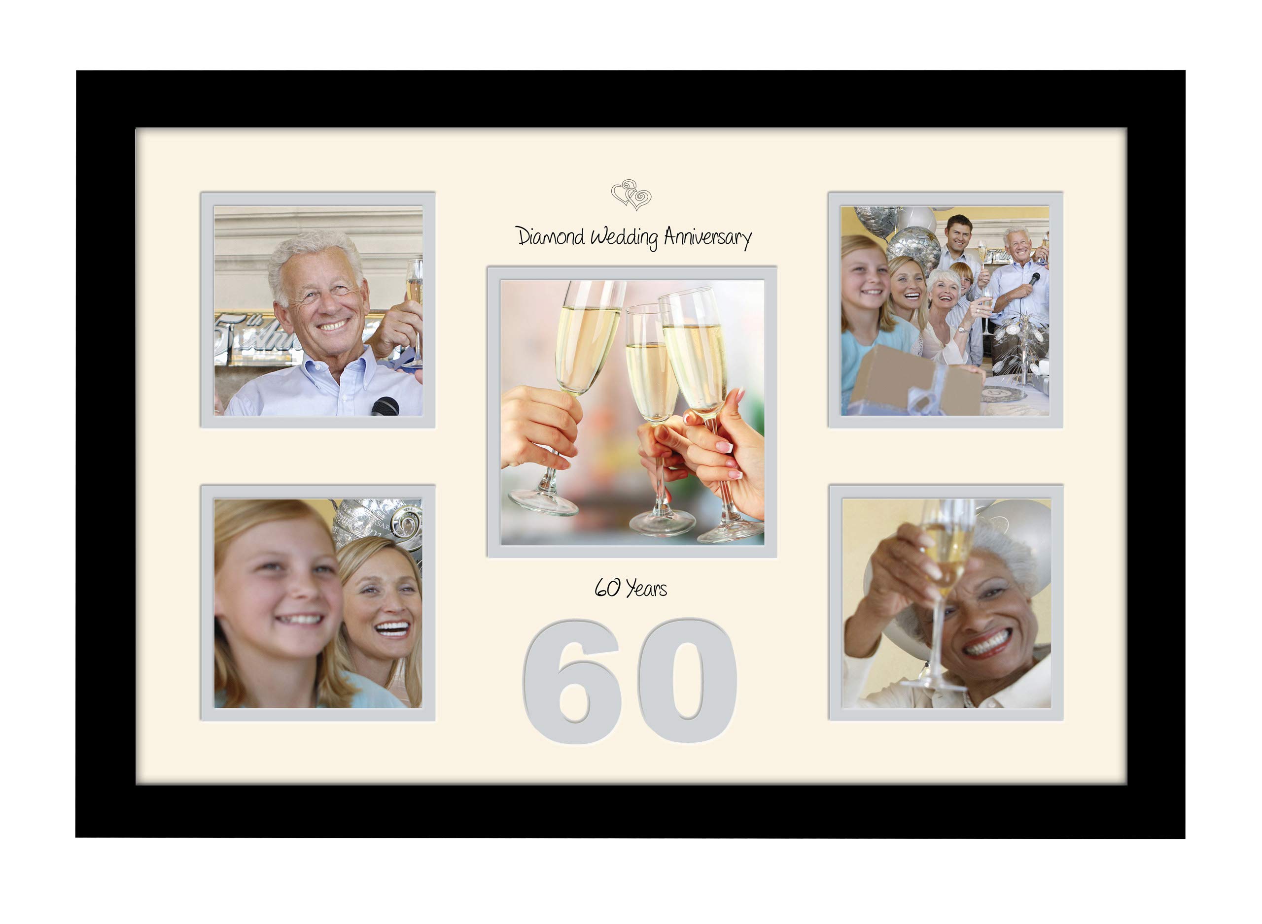 Photos In A Word Black Finish Frame Cream Mount Grey Inside 60Th Anniversary Photo Frame Diamond Wedding 4X4 X4 And 5X5 978D (Black Finish Frame Cream Mount Grey Inside)