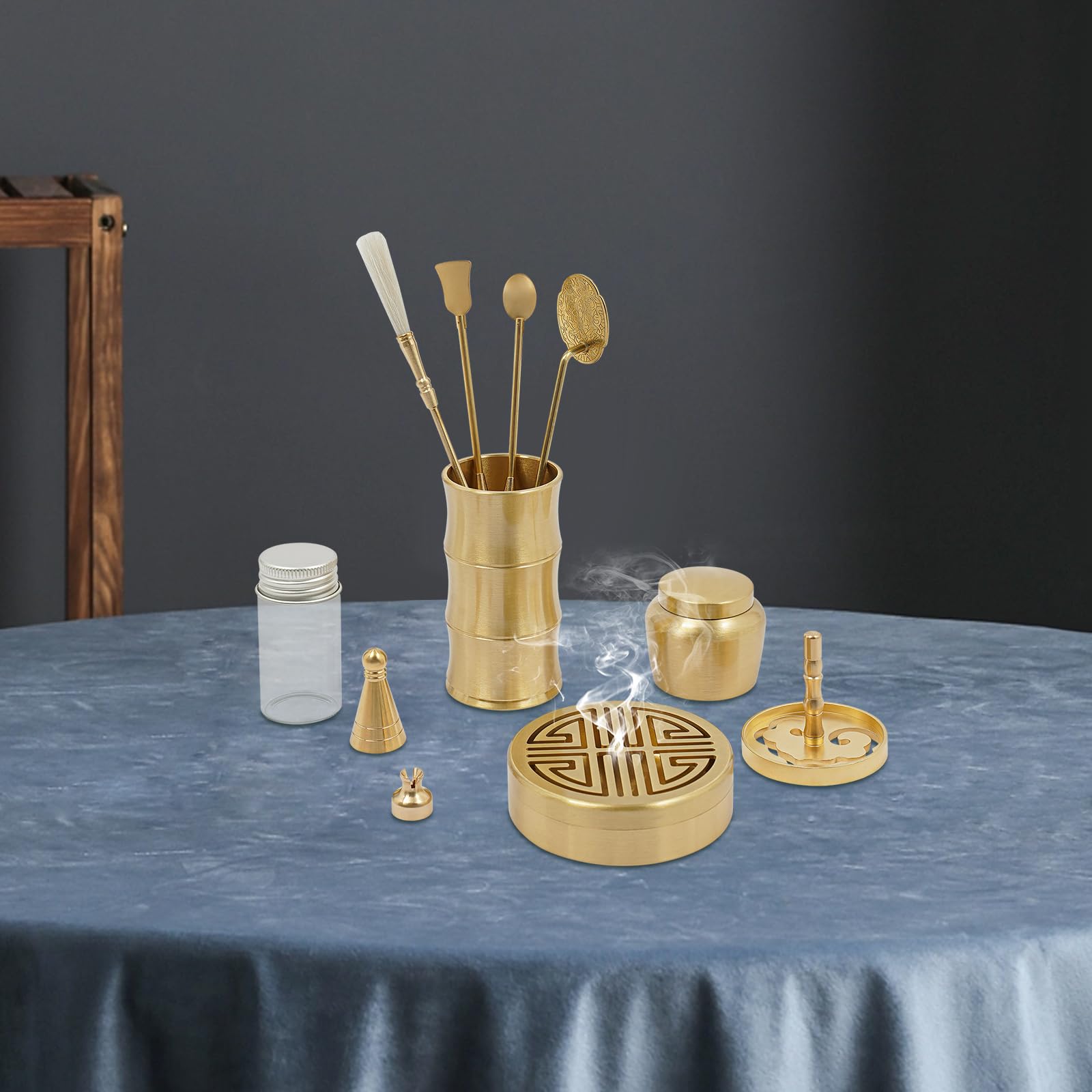 Set di 11 bastoncini di incenso in ottone, accessori completi con pratica scatola, bruciatore d'incenso in ottone per meditazione, yoga e consapevolezza