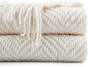 BATTILO HOME Cream Throw Blanket for Couch, Soft Knitted Throw Blanket with Tassels, Couch Cover Blanket Warm Decorative White Throw Blanket for Bed Sofa Living Room, 50" x 60"