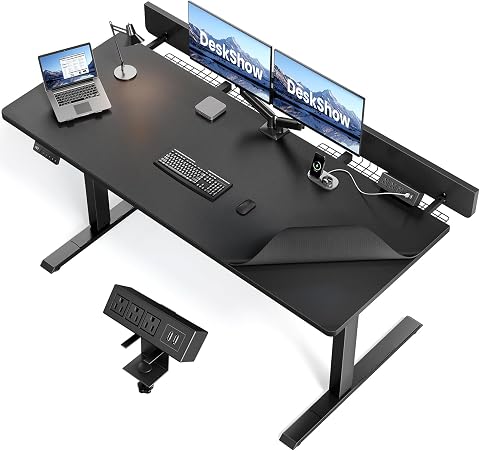 DeskShow 60 x 30 Inch Electric Standing Desk with Flip-Top Cable Management
