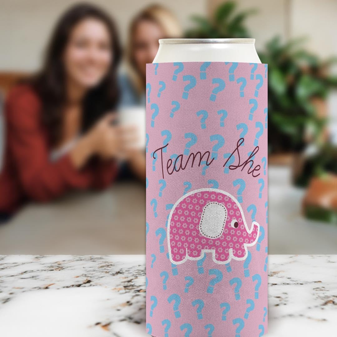 Girl Baby Shower Decor Team She Pink Elephant 12-Pack Ultra Slim Can Thermocoolers