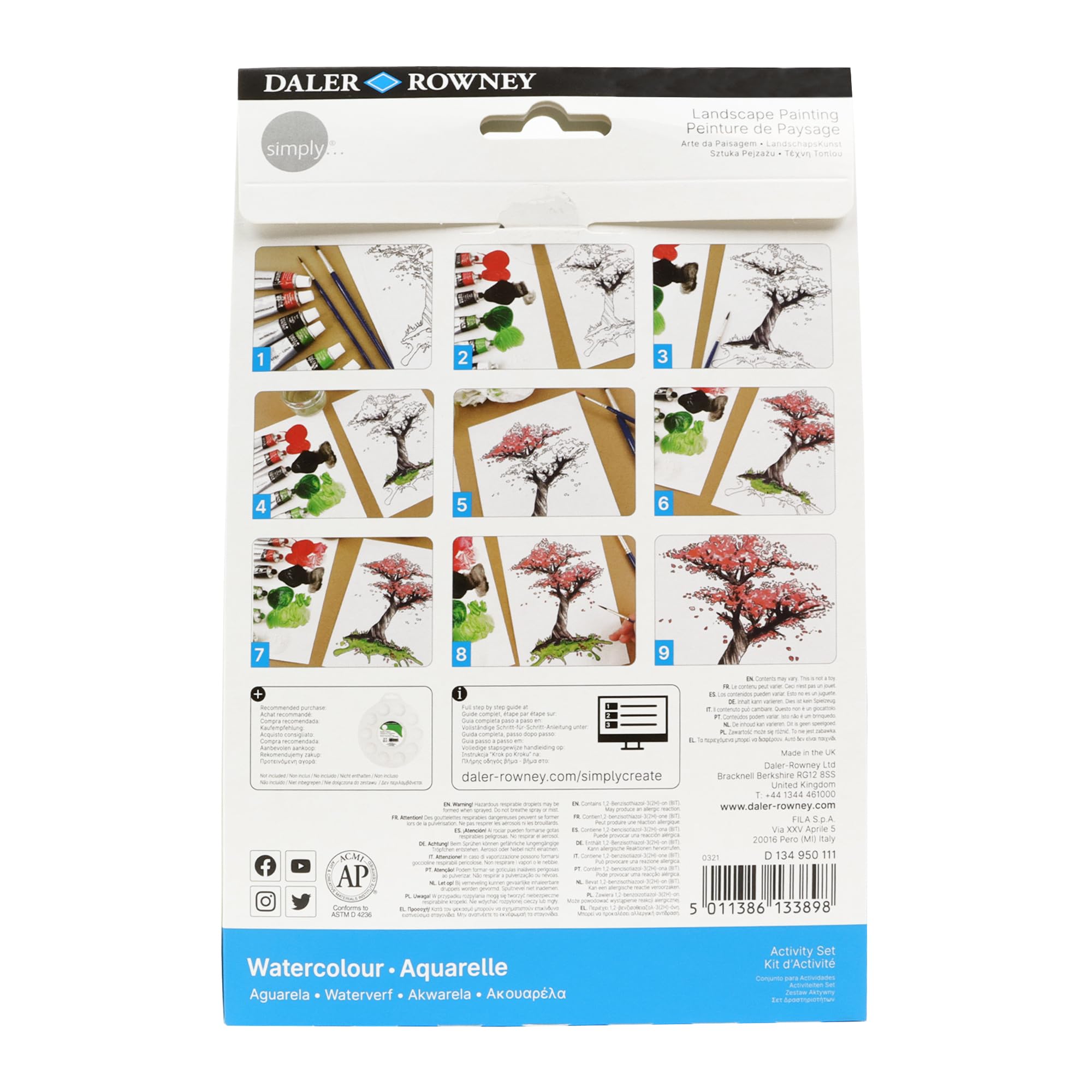 Daler-Rowney Simply Acrylic Pouring Set – 6 Farbtuben à 18 Ml, 3 Malvorlagen, Anleitung
