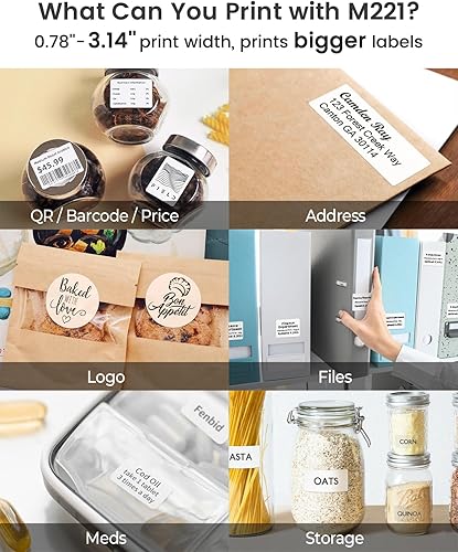 Miniatura 2 de Phomemo Máquina etiquetadora M221 con cinta, impresora térmica Bluetooth insignia de 3 pulgadas, sin tinta, para dirección, código de barras,