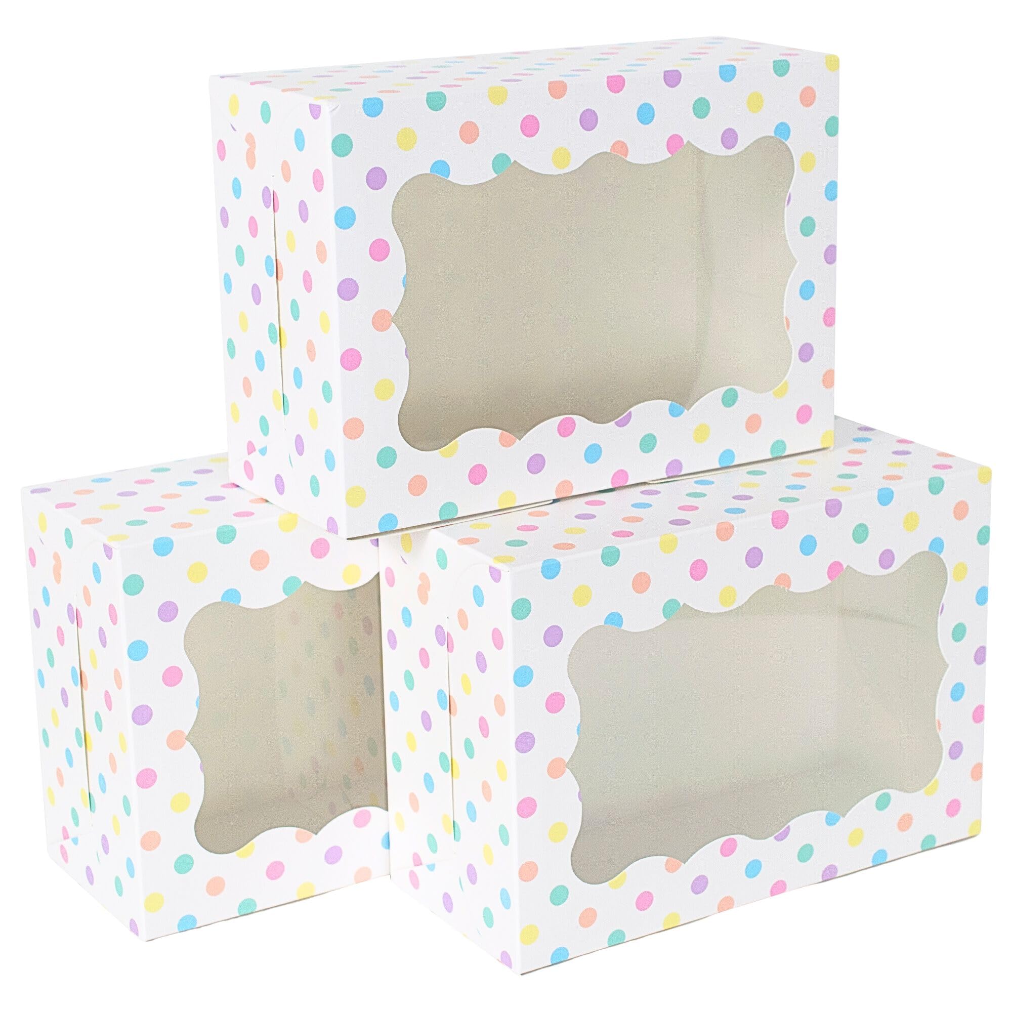 Perfect Occasion Polka Dot Cookie Boxes - 12 Pack - Pastel Polka Dot Cookie Boxes with Window - for Easter, Birthdays, Cupcakes, Pastries - Large Size