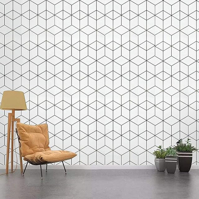 Sticky Back Plastic White Geometric 45X 300cm Self Adhesive Wallpaper Waterproof Film Upgrade Vinyl Roll Peel and Stick for Kitchen Countertop Wall Paper Removable Furniture Stickers