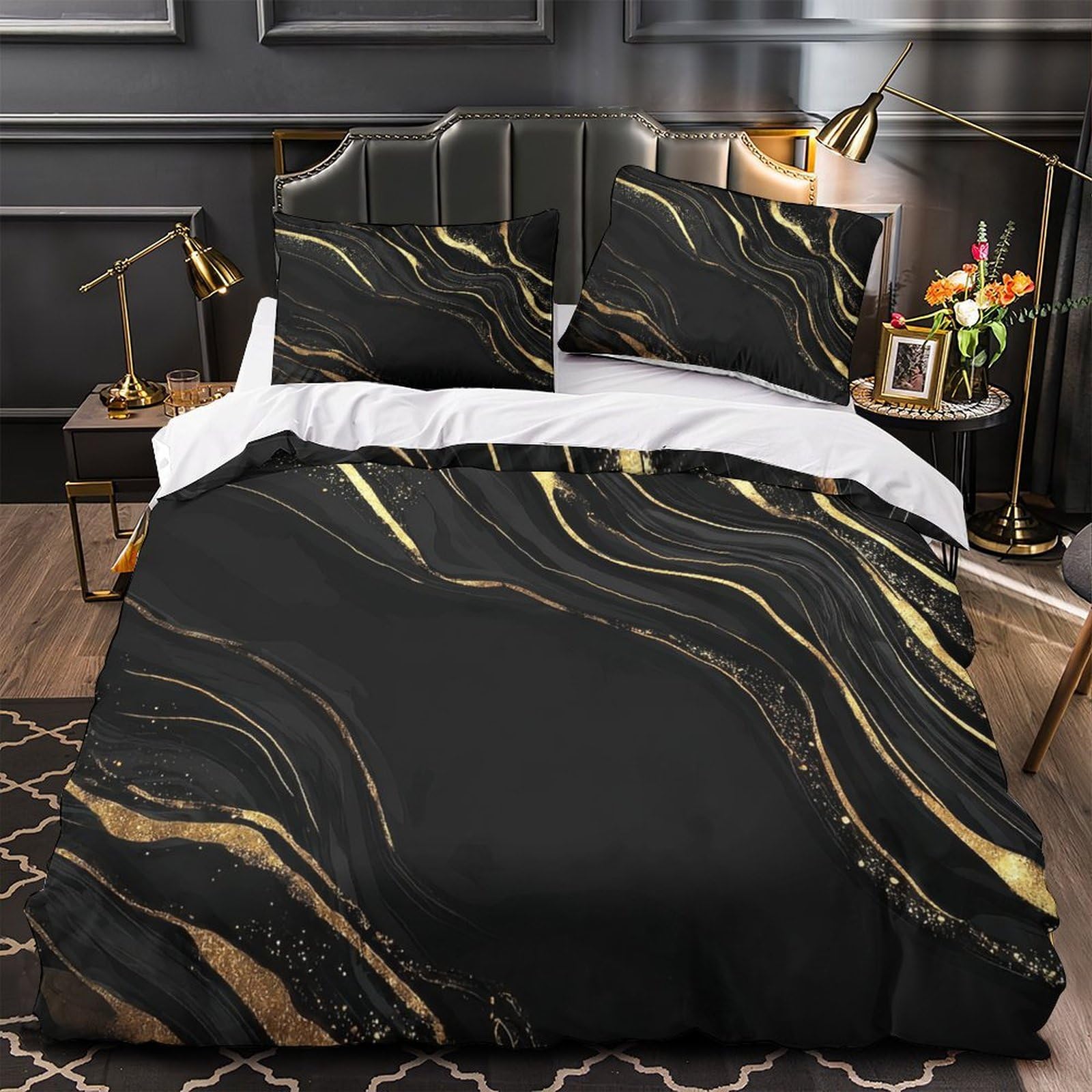 Parure de lit 260x220 cm en microfibre hypoallergique ultra douce imprimé lotus