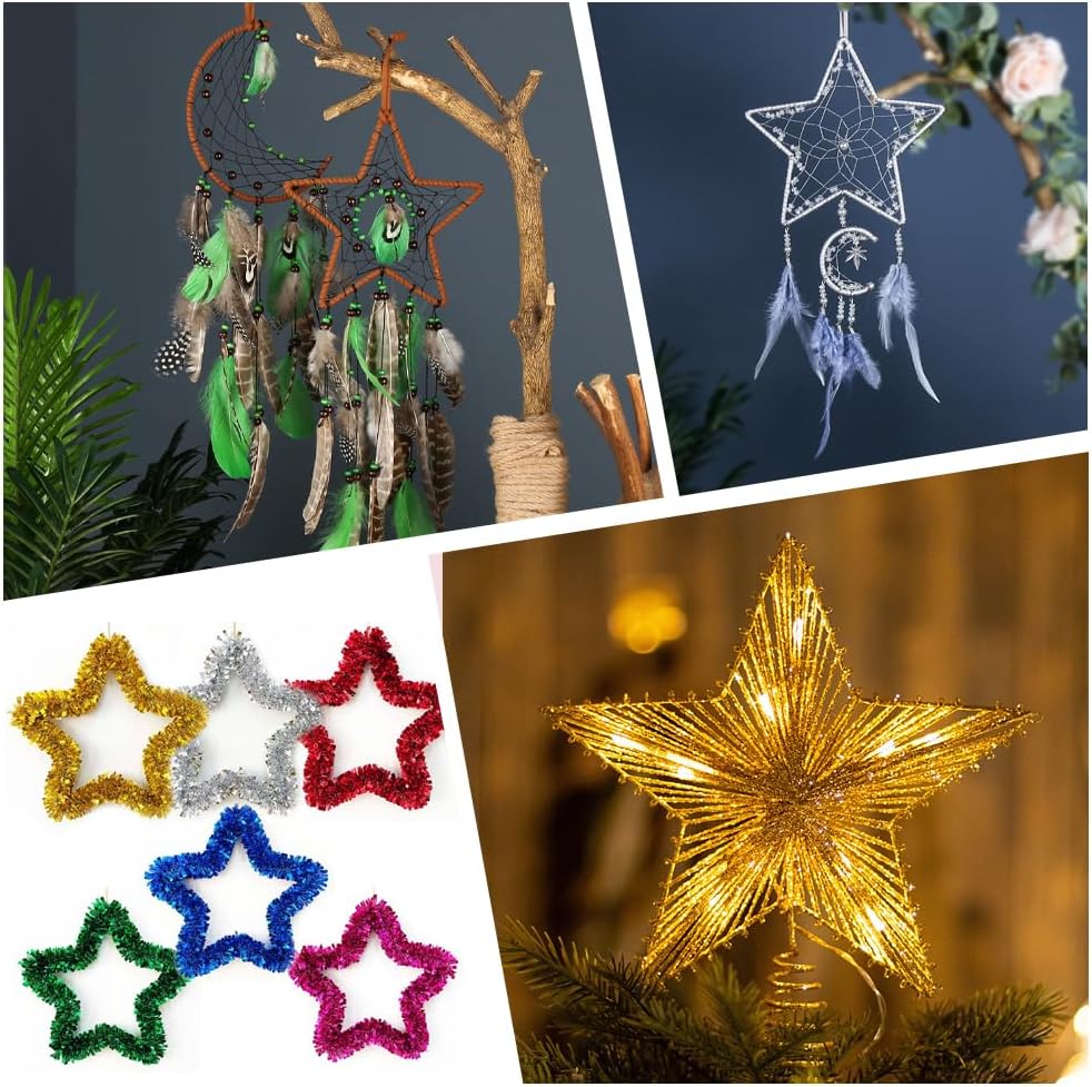 GORGECRAFT 9Pcs 5 Sizes Wreath Frame Xmas Star Rings Black Metal Hanging Stars Christmas Window Decor 10/15/20/25/30cm Hoops Dream Catcher Macrame Hanging Ring for Home Wall Door DIY Craft Holiday