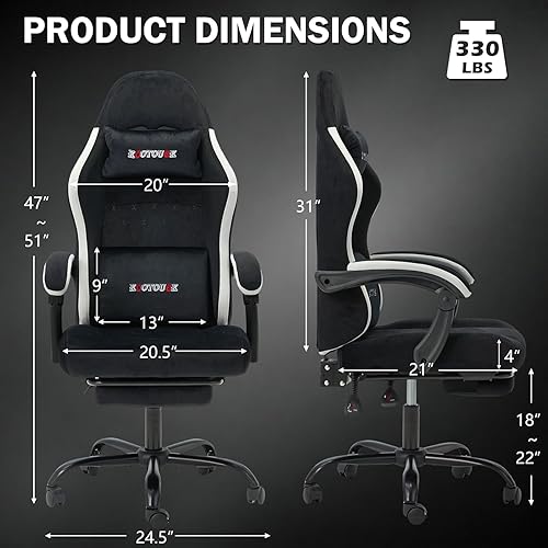 Miniatura 3 de ECOTOUGE Fabric Gaming Chair, Video Game Chair with Footrest and Lumbar Support, Adjustable Height Home Desk Office Chair, Ergonomic Comfort Gamer