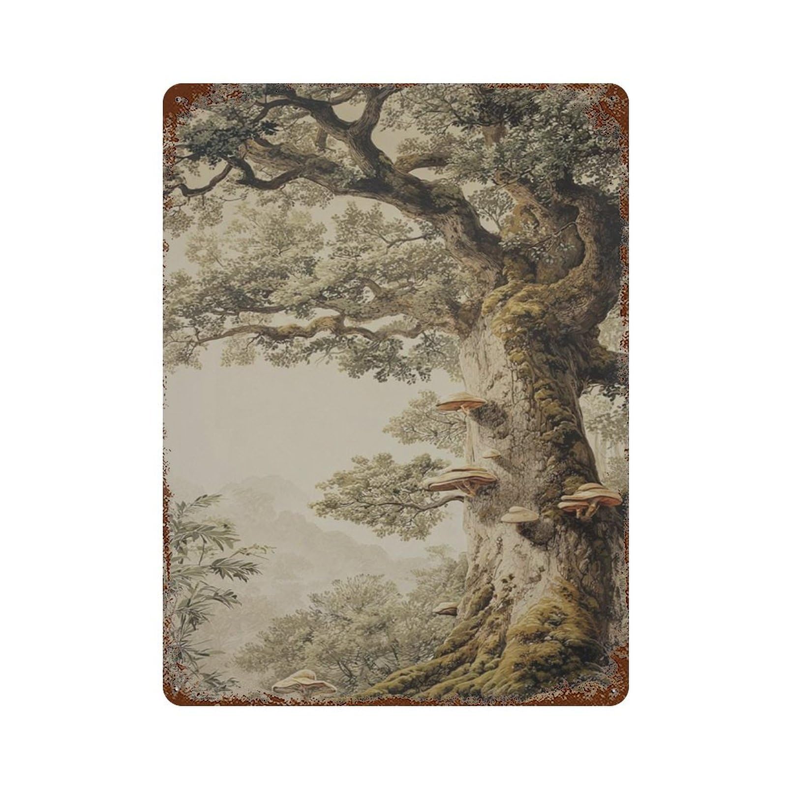 xiaoxiaoshen Ancient Oak Tree Forest Nature Atmospheric Woodland Wall Decor Art Metal Tin Poster Modern Home Decor Art Home Bar Shop Decorations Vintage Sign 40x30cm