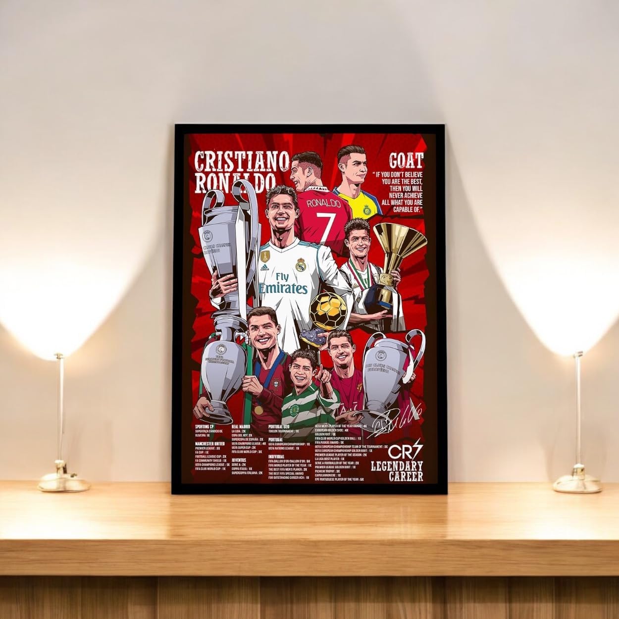 SINCE 7 STORE Cristiano Ronaldo Legendary Career Framed Poster For Gifting/For Room Decor/For Football Fans