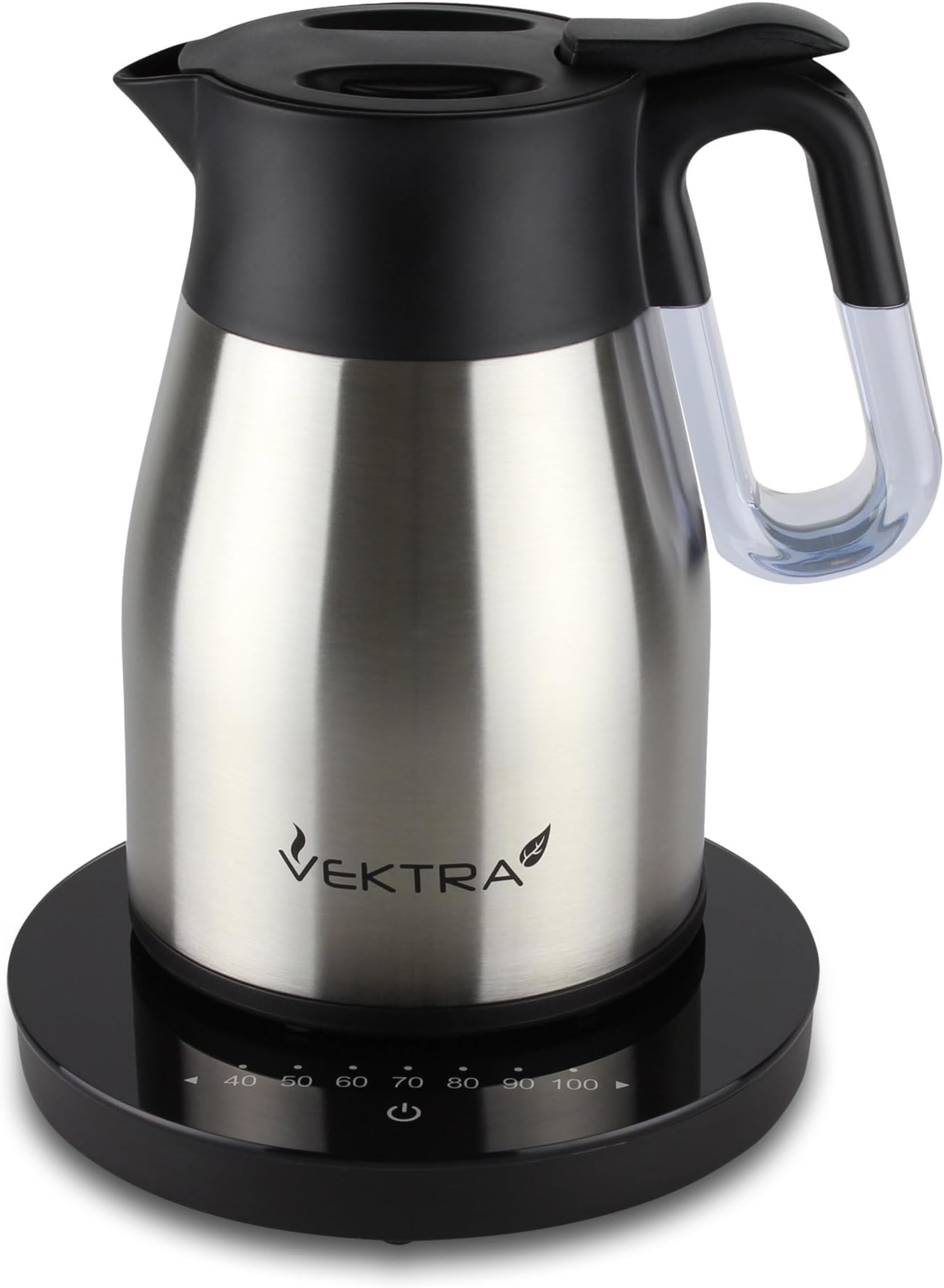 VEK-1504 Vacuum Insulated Easy Pour Cordless Kettle with Temperature Selection Indicator Gauge, 1.5 Litre, Stainless Steel