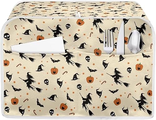 Miniatura 29 de Fundas para tostadora de gato negro de 2 rebanadas de ranura larga, lavable, cubierta de polvo de calabaza para pan, cubierta de Halloween
