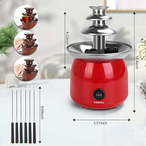 Miniatura 2 de Fuente de chocolate con 6 piezas de tenedor Mini máquina eléctrica para fundir chocolate Fondue Set (rojo)