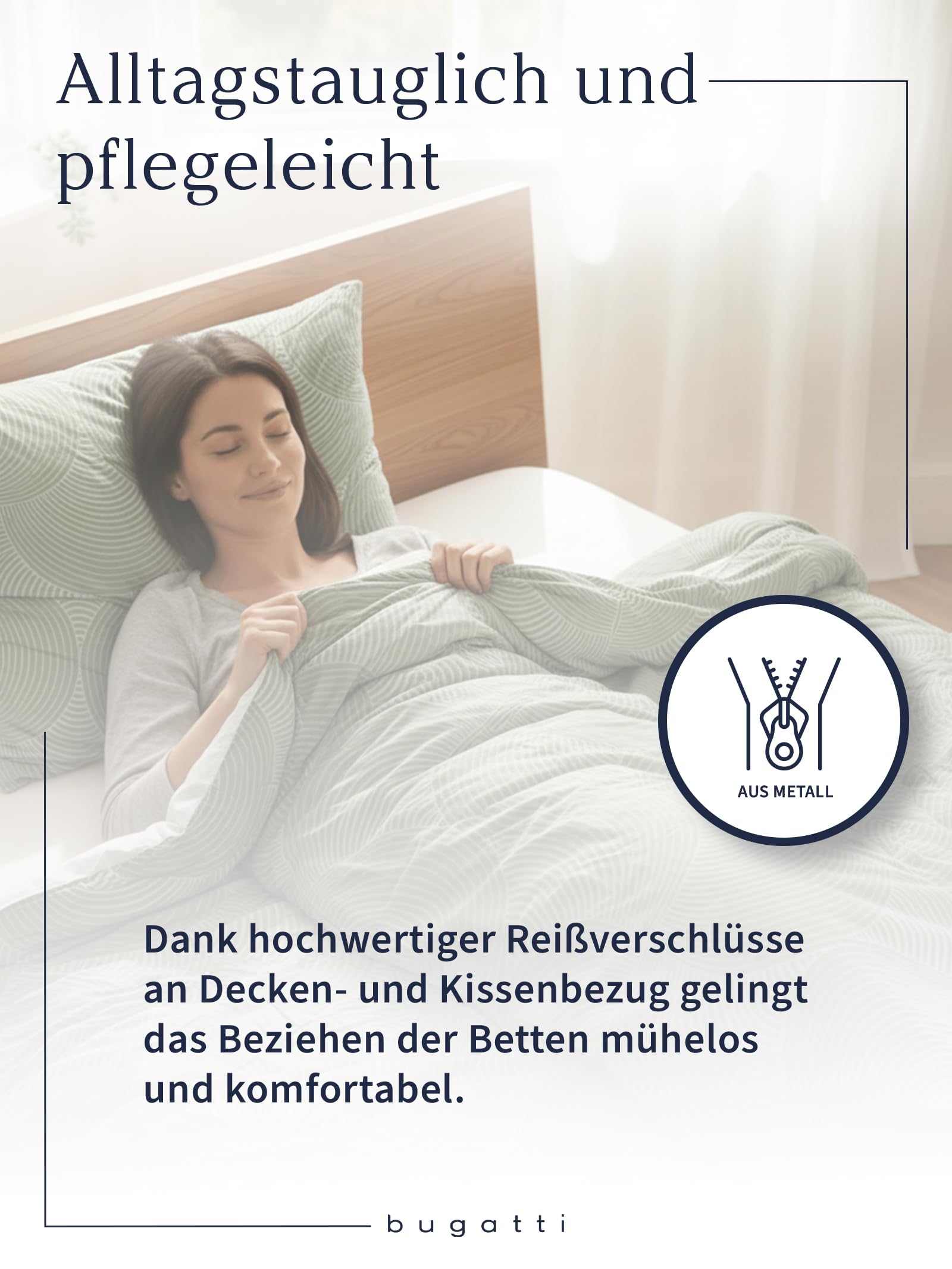 bugatti Bettwäsche 135x200 cm - 100% Baumwolle, Reißverschluss, anschmiegsam, weich & waschbar, Mako Satinbettwäsche Kreise grafisch grün