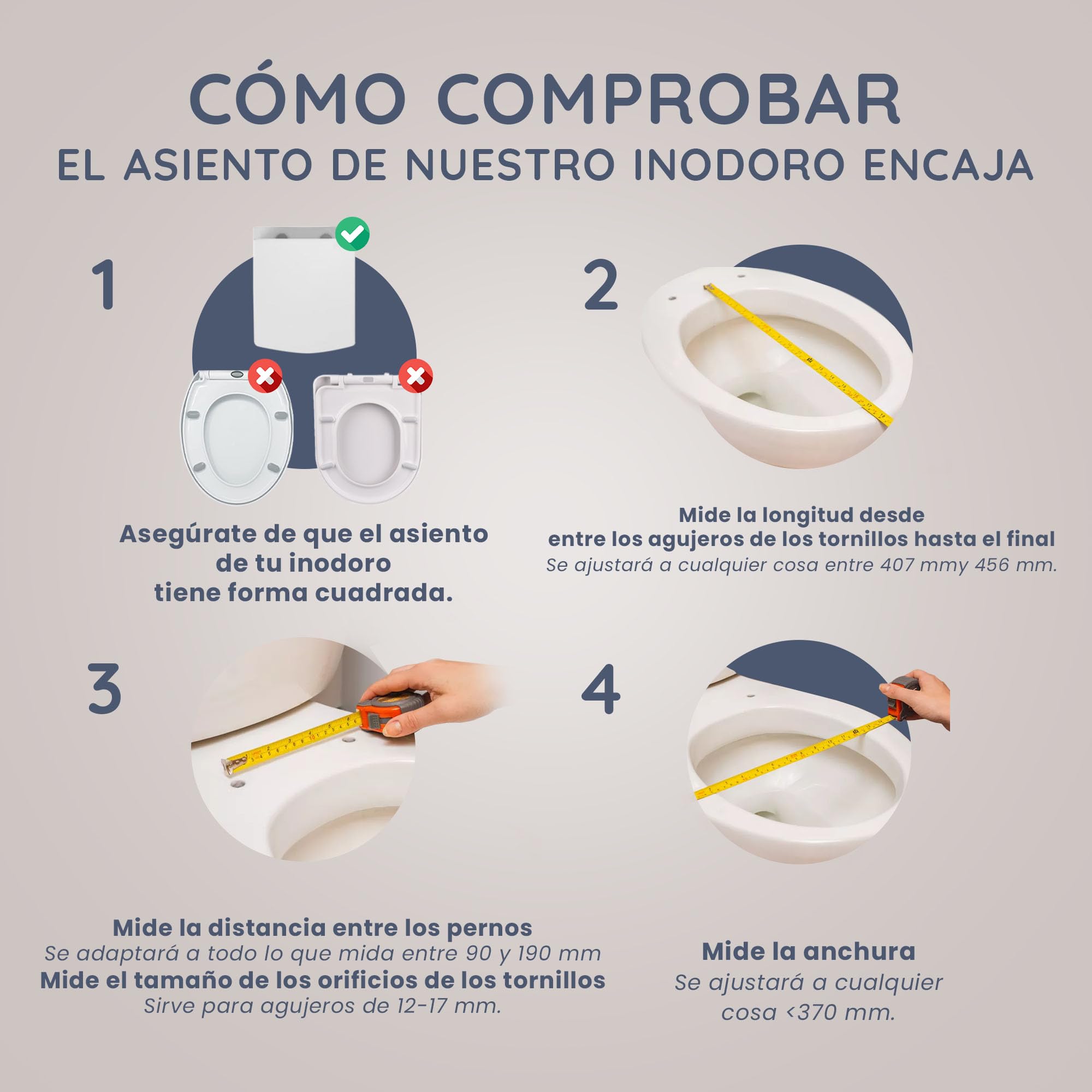CUQOO Asiento de inodoro cuadrado de cierre suave, asiento de inodoro resistente con liberación rápida, fácil instalación con dos opciones de fijación superior y bisagras ajustables