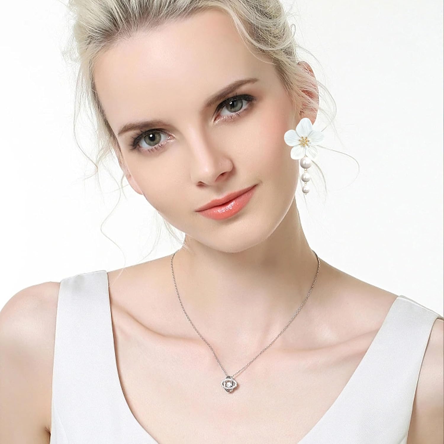 GBAHFY Pearl Petal Floral Earring For Women Statement Flower Dangle Earrings Trendy Jewelry - Image 3