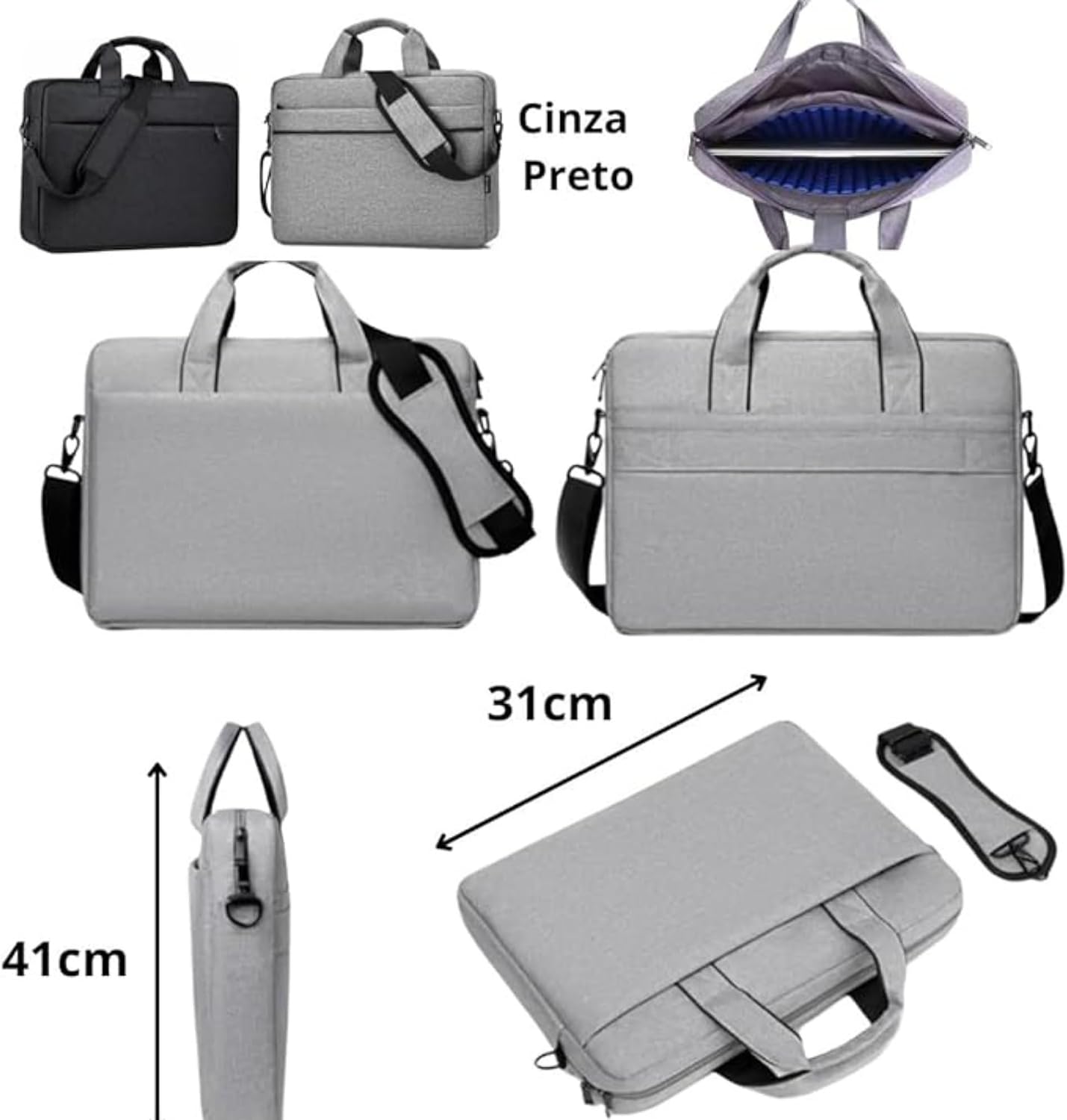 Pasta para Notebook até 15,6'' Impermeável com Bolso Frontal | Bolsa Executiva Unissex Com Alça de Mão e Ombro | Ideal Para Trabalho, Faculdade e Viagem