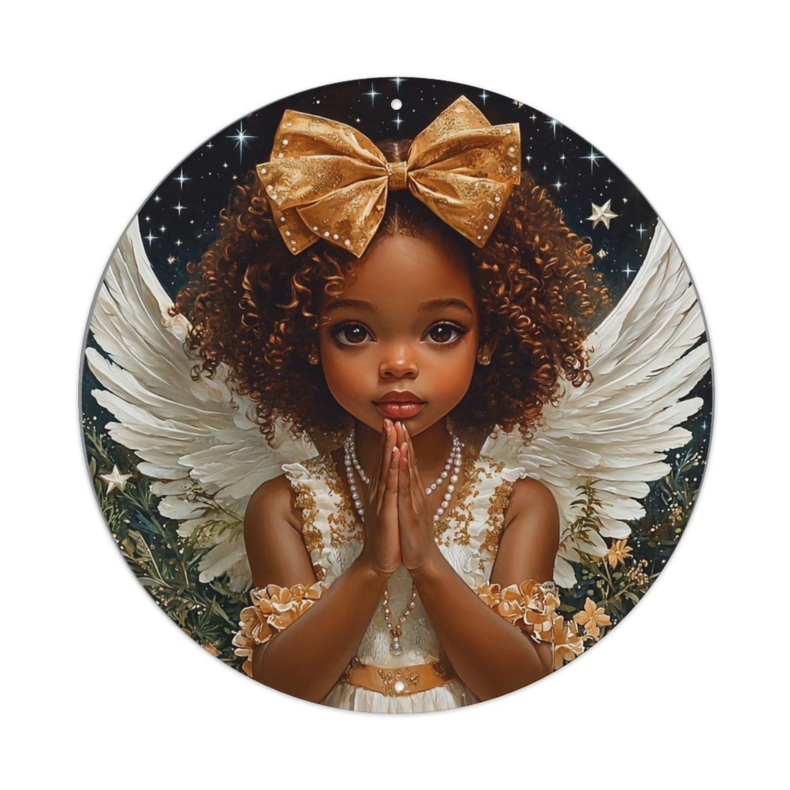 Angel Wings Stars Flowers Bow Metal Tin Sign Plaque