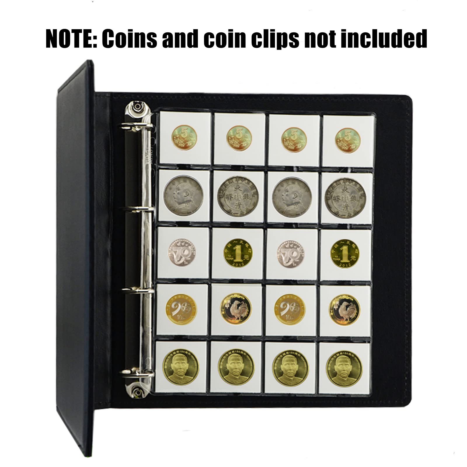 Álbum de monedas y fundas para monedas de 2 x 2 monedas, 200 bolsillos, color negro