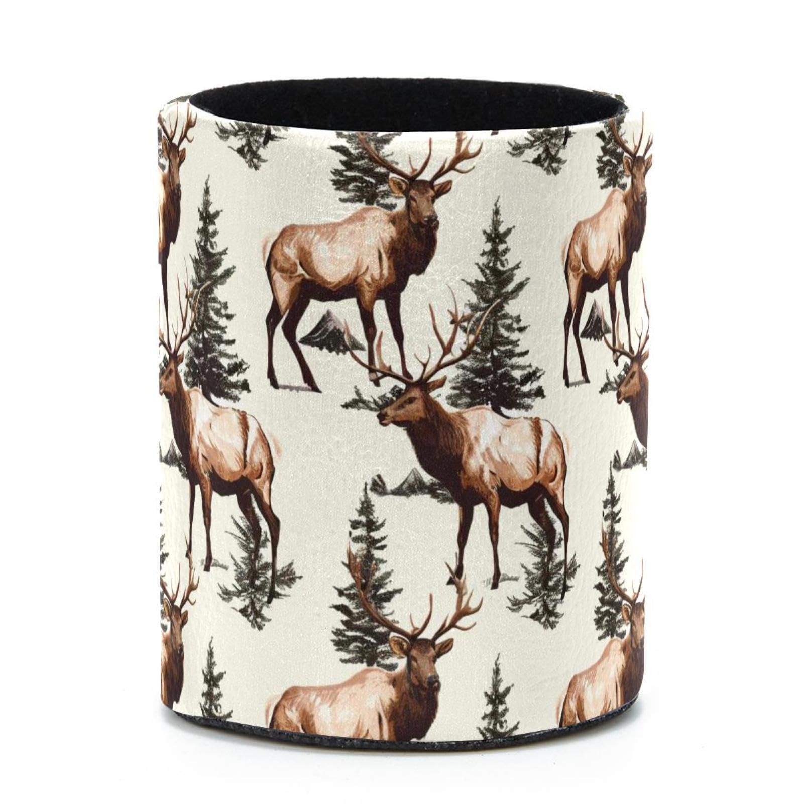 VAPOKF Round Pencil Holders for Desk, Elk Forest Pen Holders Pen Pot Makeup Brushes Storage Desktop Stationery Supplies Organiser for Home Office