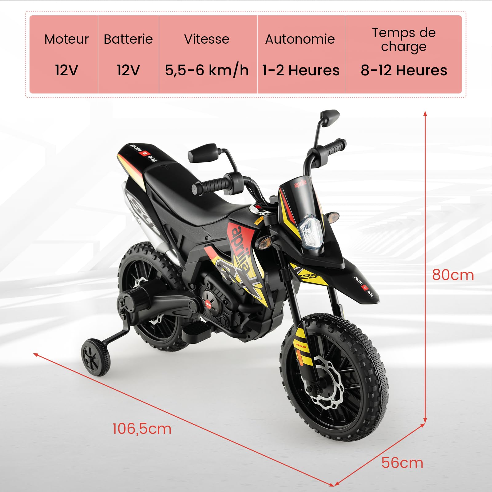 COSTWAY Aprilia Moto Électrique pour Enfants 3-8 Ans avec Musique & Lumière, Voiture Électrique Enfants avec 2 Roues d'Entraînement, Vitesse 5,5-6 km/h, Charge 30KG, 106,5 x 56 x 80CM…