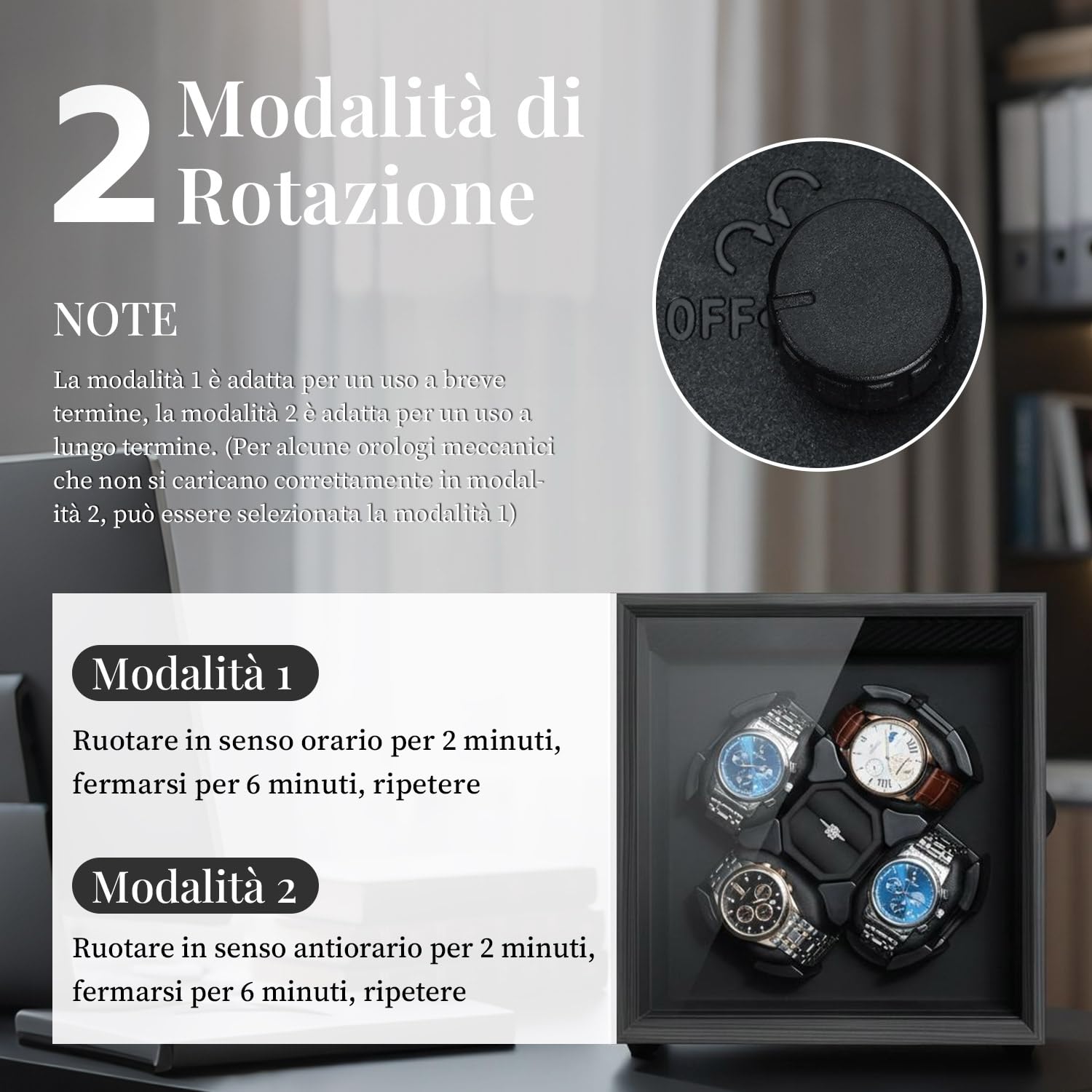Mcbazel Motore Automatico per Avvolgitori di Orologi per Quattro Orologi, Funzionamento Silenzioso Automático con Motore Silenzioso, Soluzione Professionale per la Cura degli Motivo Ebano-Nero