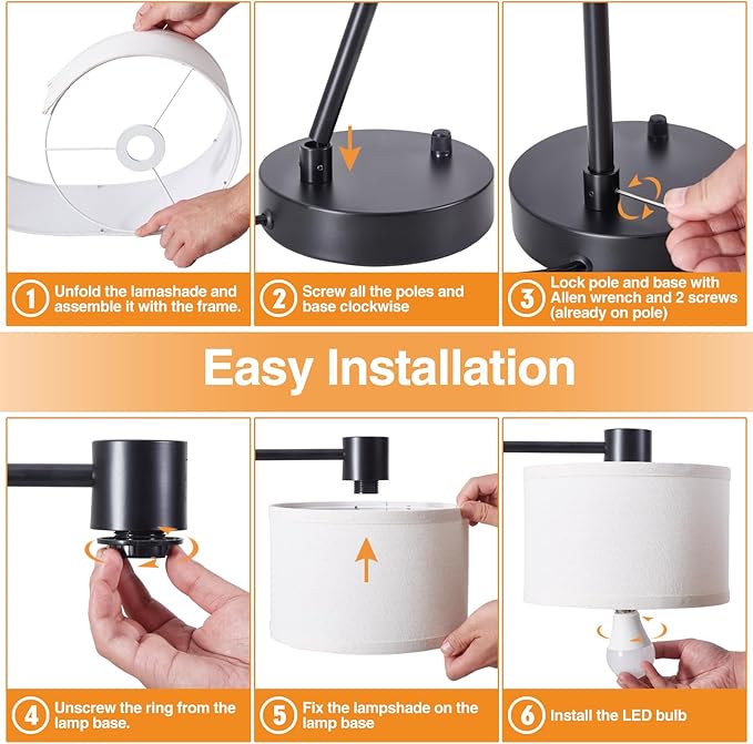 Lámpara de Mesa Luvkczc con USB C+A, Dimmable, Incluye 2 Focos LED, Negro miniatura 8