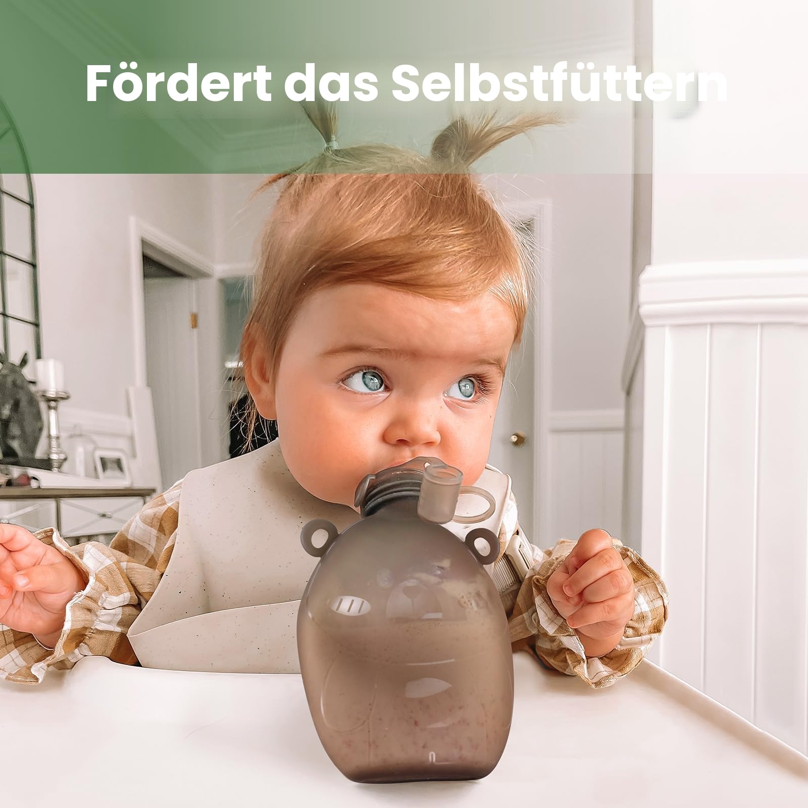 haakaa Happii Bear Silikon-Beutel, wiederverwendbare Babynahrungsbeutel für hausgemachte Bio-Pürees, Säfte, Smoothies und Joghurt, perfekt für Kleinkinder und Kinder, 2 Stück, 170 ml