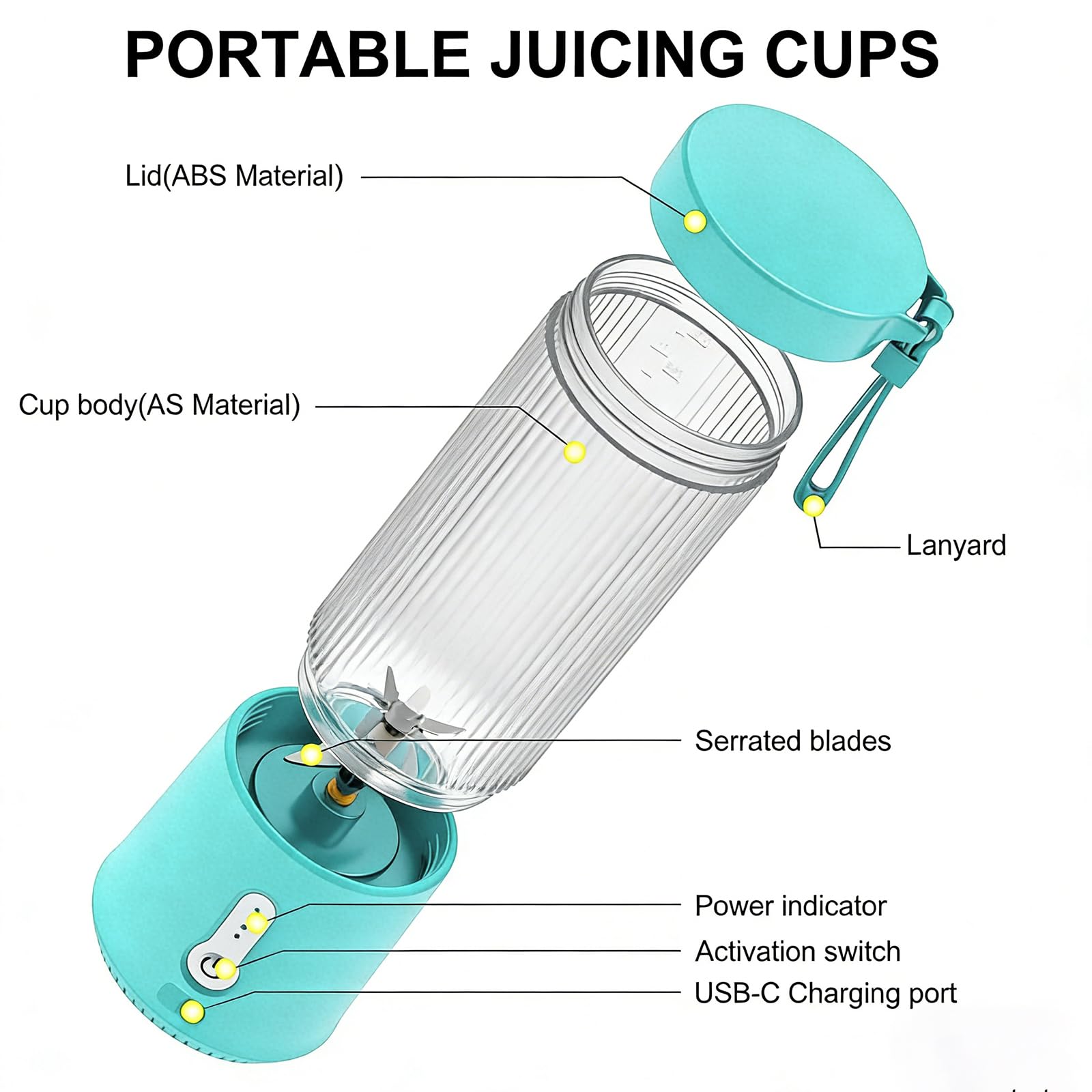 Mixer portatile to Go: 450 ml, spremiagrumi portatile con lame in acciaio inox, mini mixer ricaricabile USB-C per palestra, ufficio, campeggio, viaggi (blu)