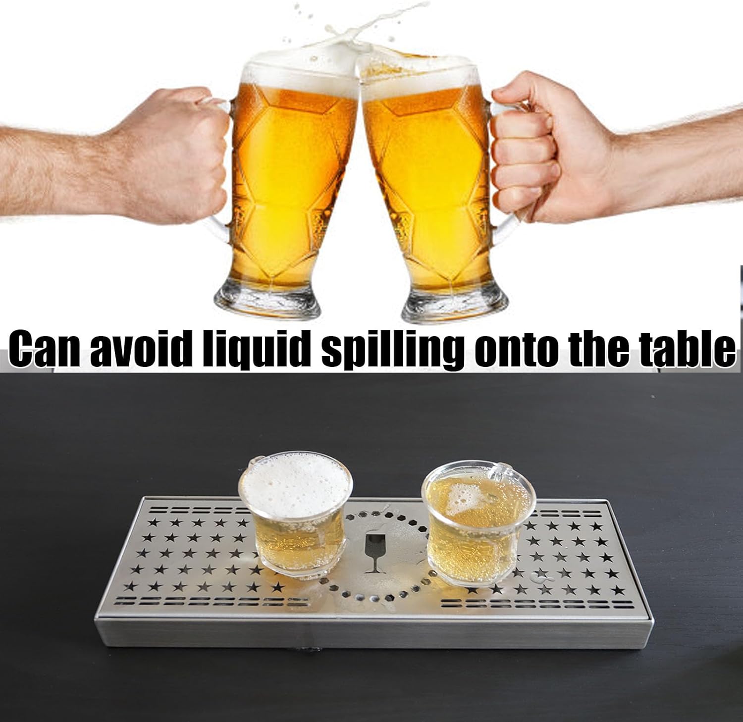 Kegerator Accessories Beer Tap Drip Tray,Surface Mount Beer Tower Drip Pan No Drain,Stainless Steel Drip Tray for Home Bar Clubs Cafes,370 * 130 * 30mm