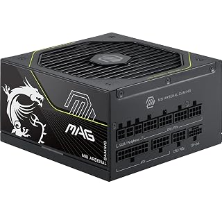 MSI MAG A1000PLS PCIE5 PC-Netzteil, GPU Safeguard, Hauptkondensator 105 °C, Fan Safeguard, 1000 W, 80 Plus Platinum, ATX 3.1, nativer Anschluss 12 V-2 x 6, geprägte Kabel