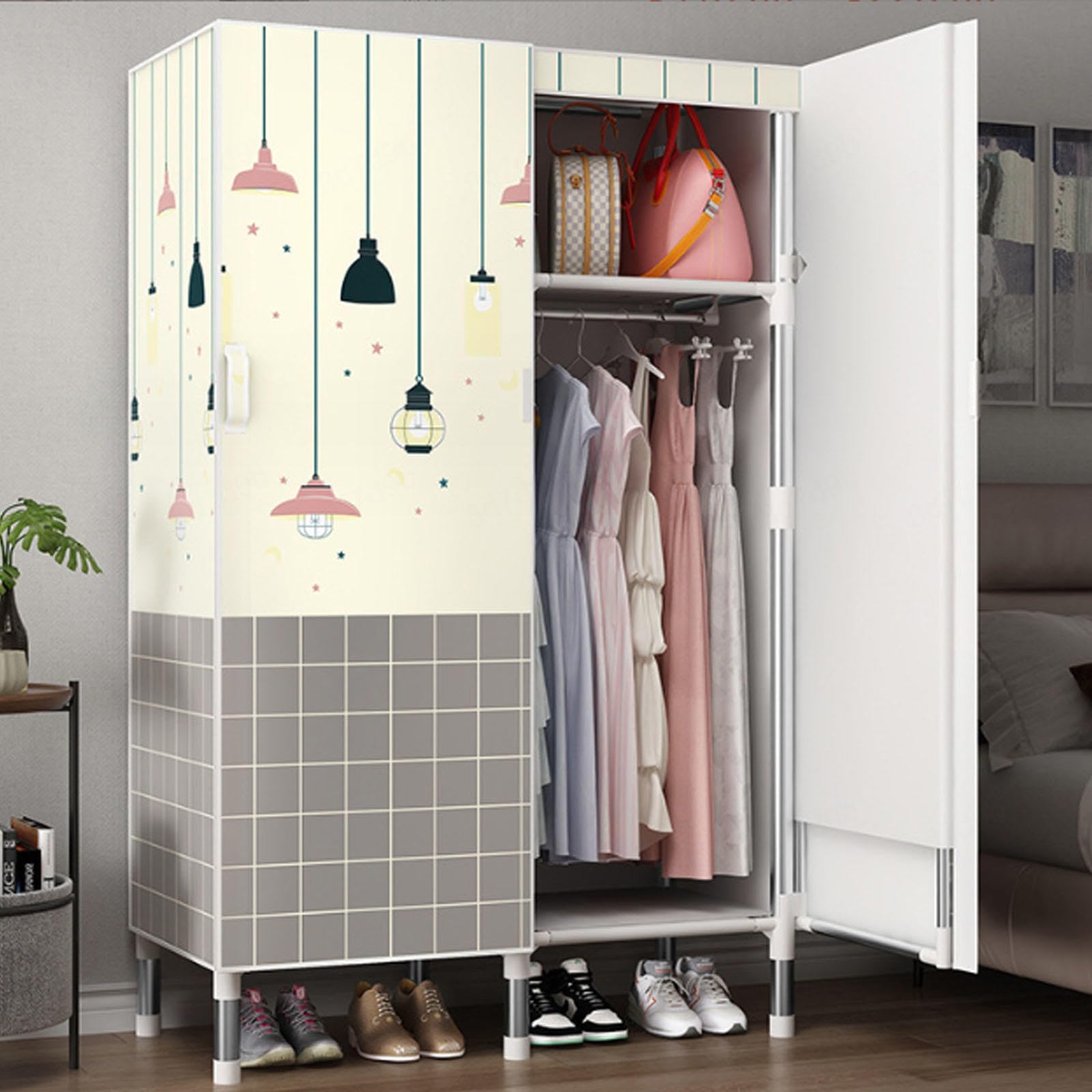UYSELA Guardaroba,Armadio Pieghevole in Tessuto,Guardaroba Portatile in Tessuto,Organizzatore per Armadio con aste sospese,Organizzatore per Vestiti,C-85 x 50 x 172 cm