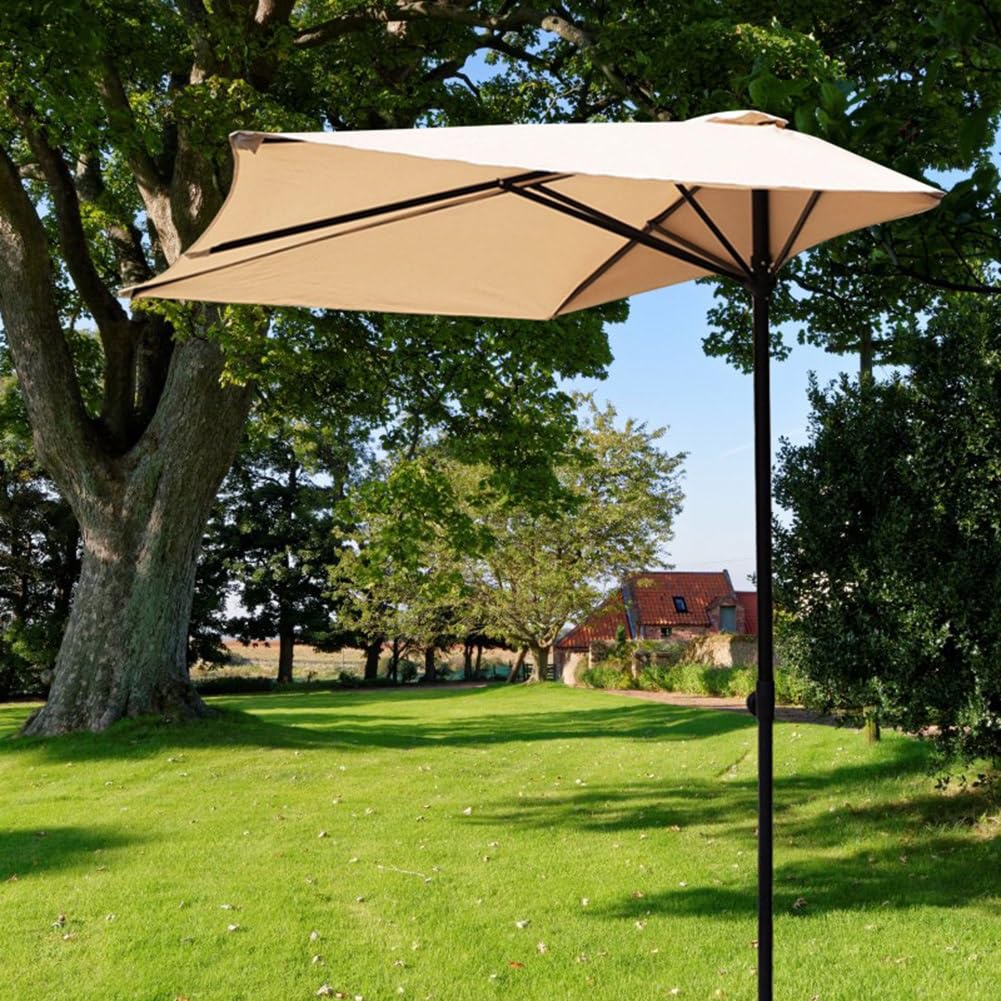 Half Rectangular Outdoor Patio Umbrella with 5 Ribs, Height Adjustable, Table Market Parasol for Wall/Balcony/Garden, UV Protection, 250×130cm(8×4ft) : Patio, Lawn & Garden
