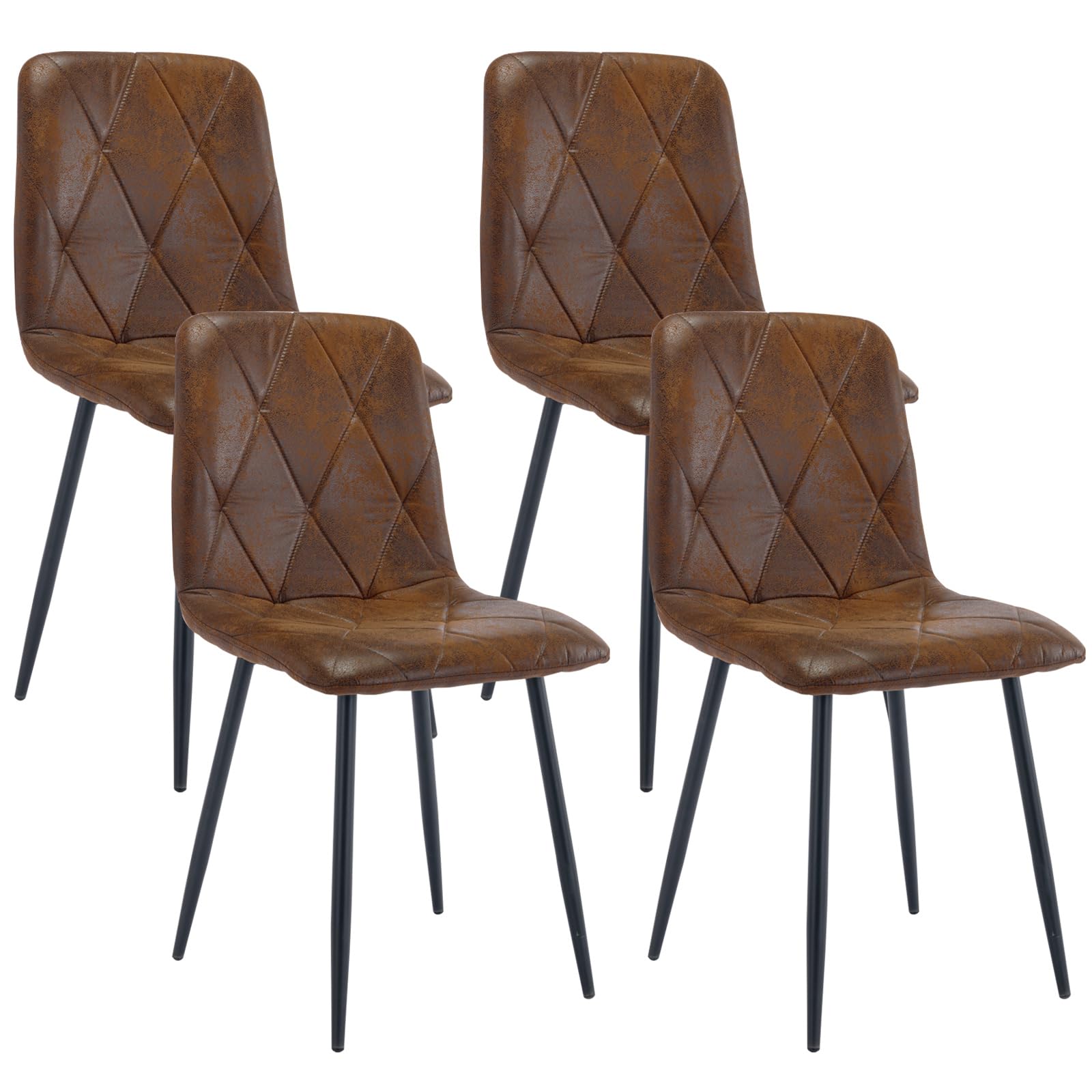 Artist Hand Set of 4 Dining Chairs for Dining Room Living Room, Vintage Faux Suede Kitchen Chairs with Backrest Upholstered Seat Solid Metal Legs, Brown