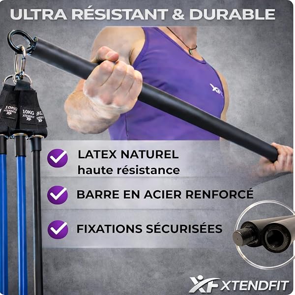 Kit Musculation Élastique Complet XTENDFIT - 10 Bandes Résistance 170kg + Barre Renforcée - Entraînement Full Body Maison, Débutant à Confirmé, Fitness sans Salle. - 5