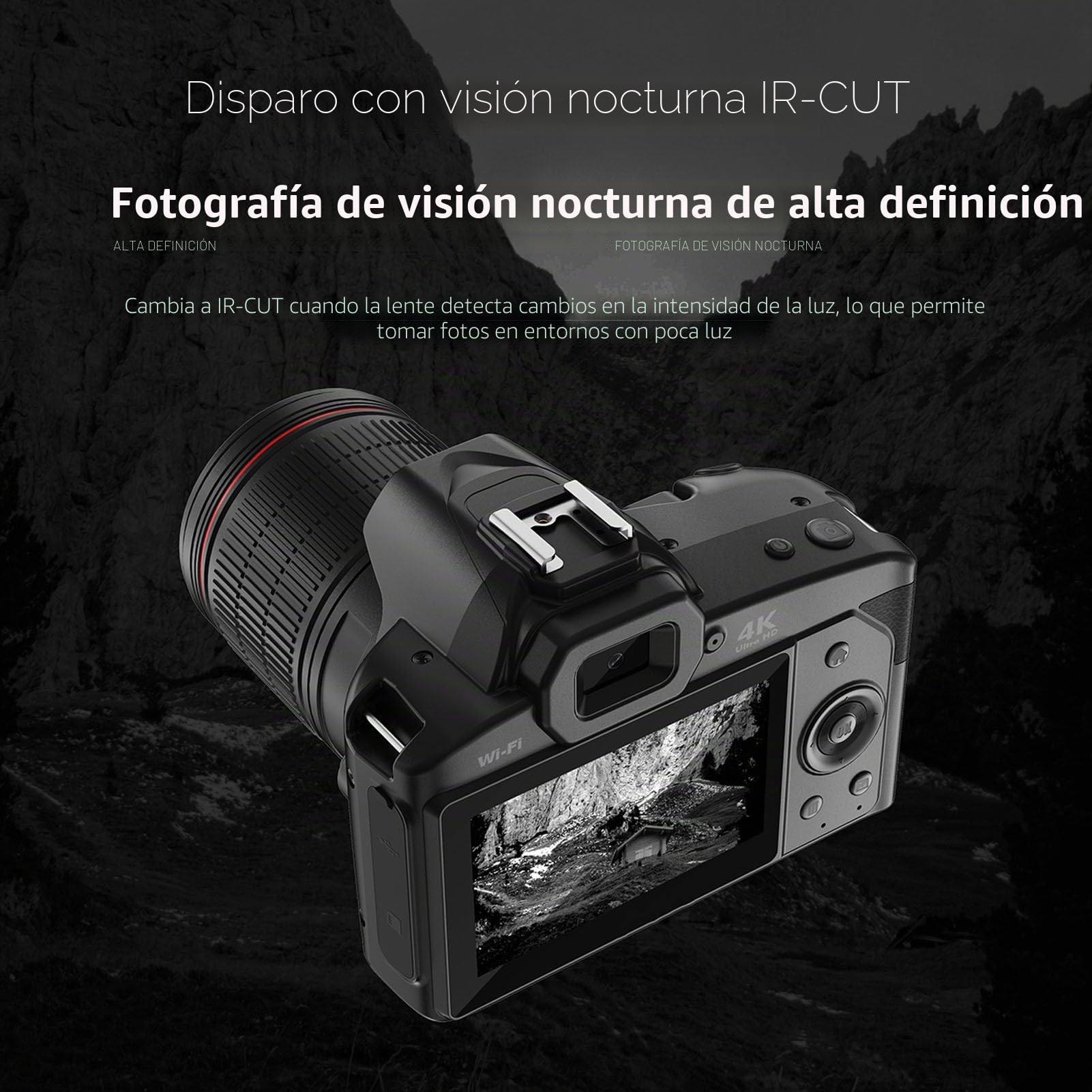 Cámara Digital 4K, Cámara Vlogging WiFi de 64MP para Youtube con Cámara Dual, Visión Nocturna, Zoom Digital 16X, Lente Gran Angular de 120 Grados