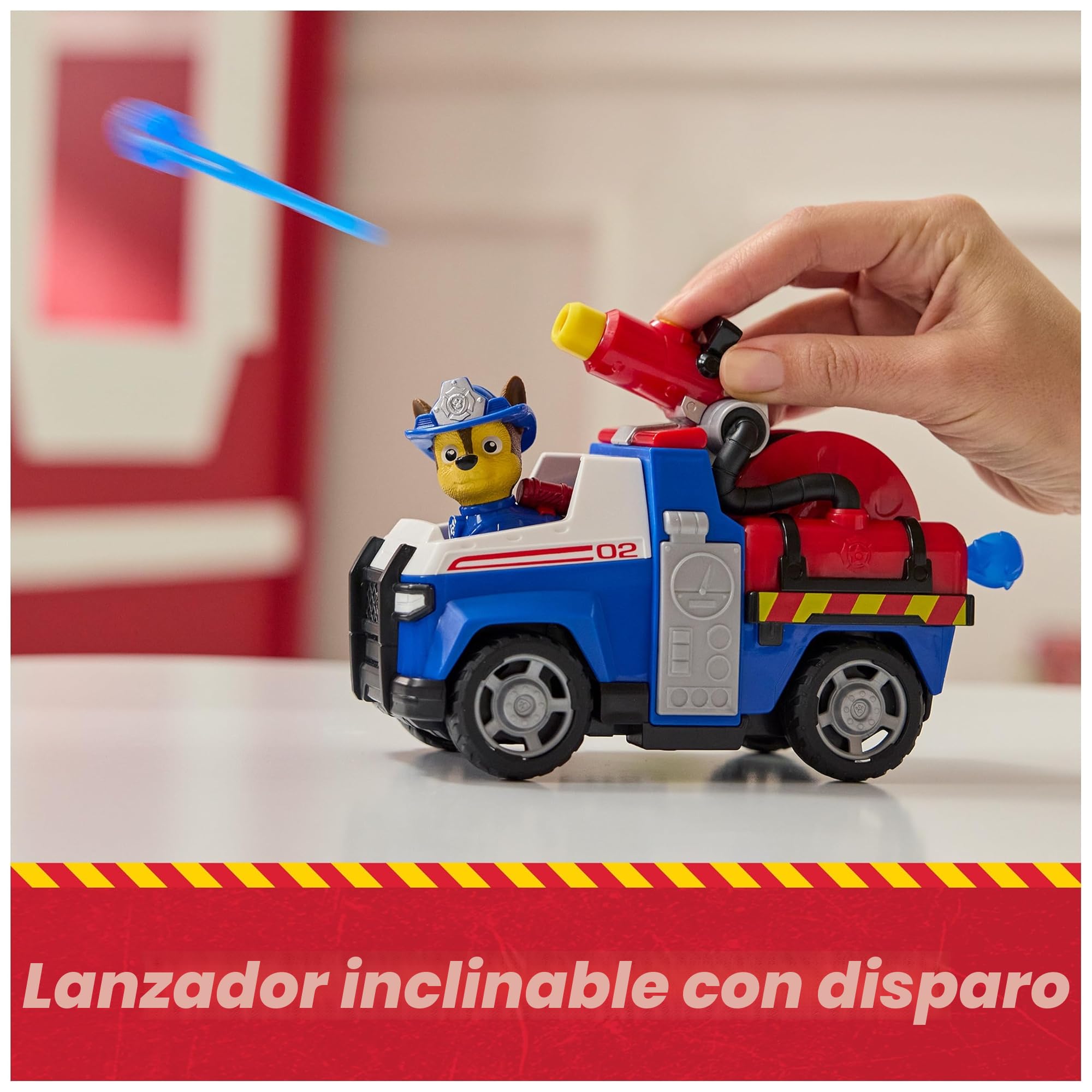 Paw Patrol – Patrulla Canina – Vehículo Figura Chase Fire Rescue Mission Bomberos – Coche Figuras coleccionables – 2 proyectiles – Patrulla Canina de Juguete – Coche Infantil – Juguete Infantil de 3