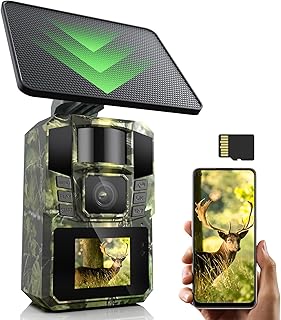 WLAN Solar Wildkamera 4K 48MP mit Handyübertragung APP, Wildtierkamera mit Nachtsicht Bewegungsmelder Eingebaute 5200mAh Lithium-Batterie,64GB SD Karte, 0.1s Auslöser Bewegungsaktiviert, IP65