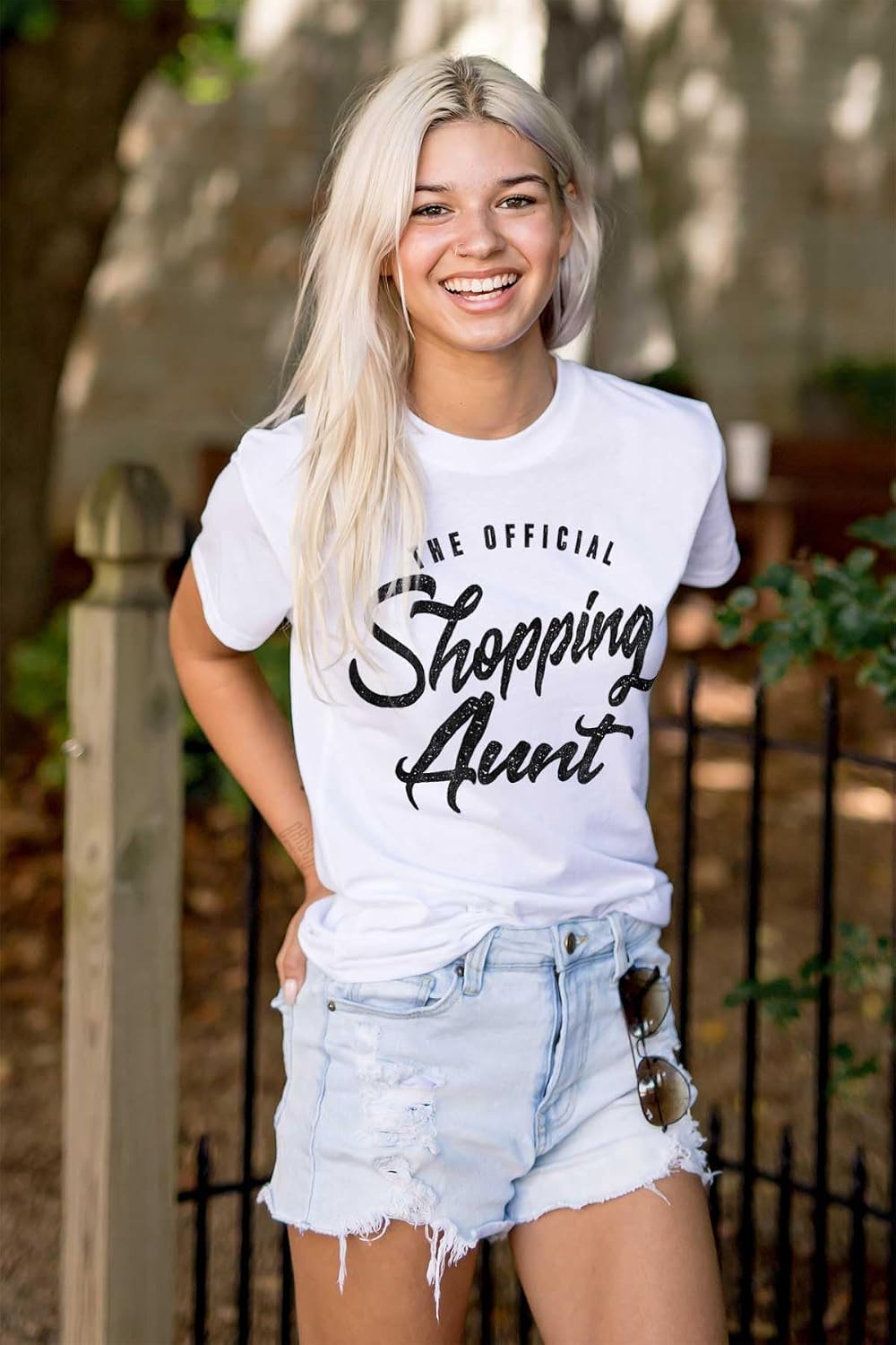 Brisco Brands Shopaholic Aunt Cute Cool Fun Auntie Womens Graphic T Shirt Tees